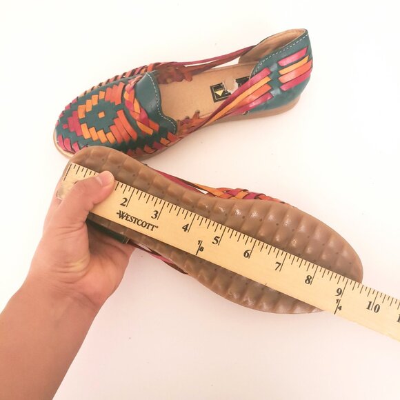 Linea Diamante Huaraches Green Colorful Leather Unisex Sandals Made in Mexico - Picture 10 of 13